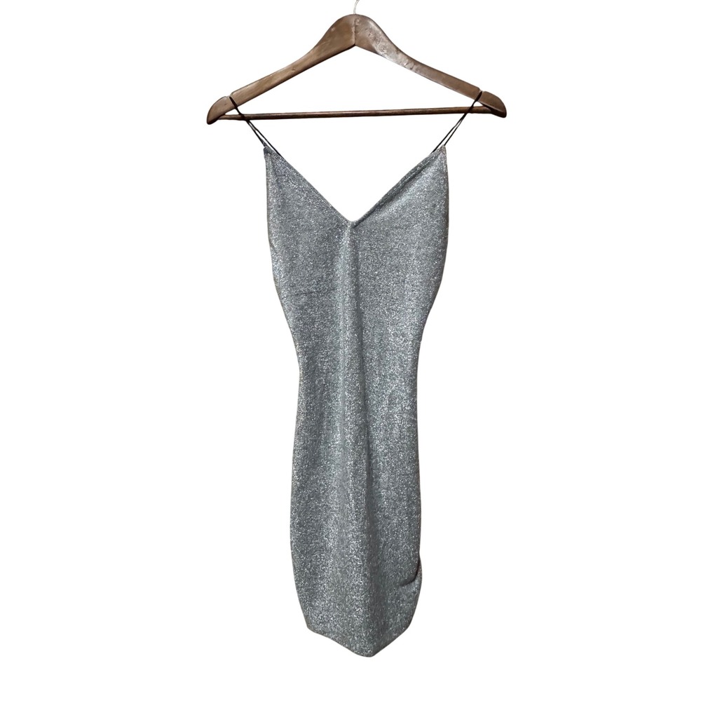 H&M Divided Mini Dress‎ Womens Small Silver Excellent Metallic Spaghetti Strap